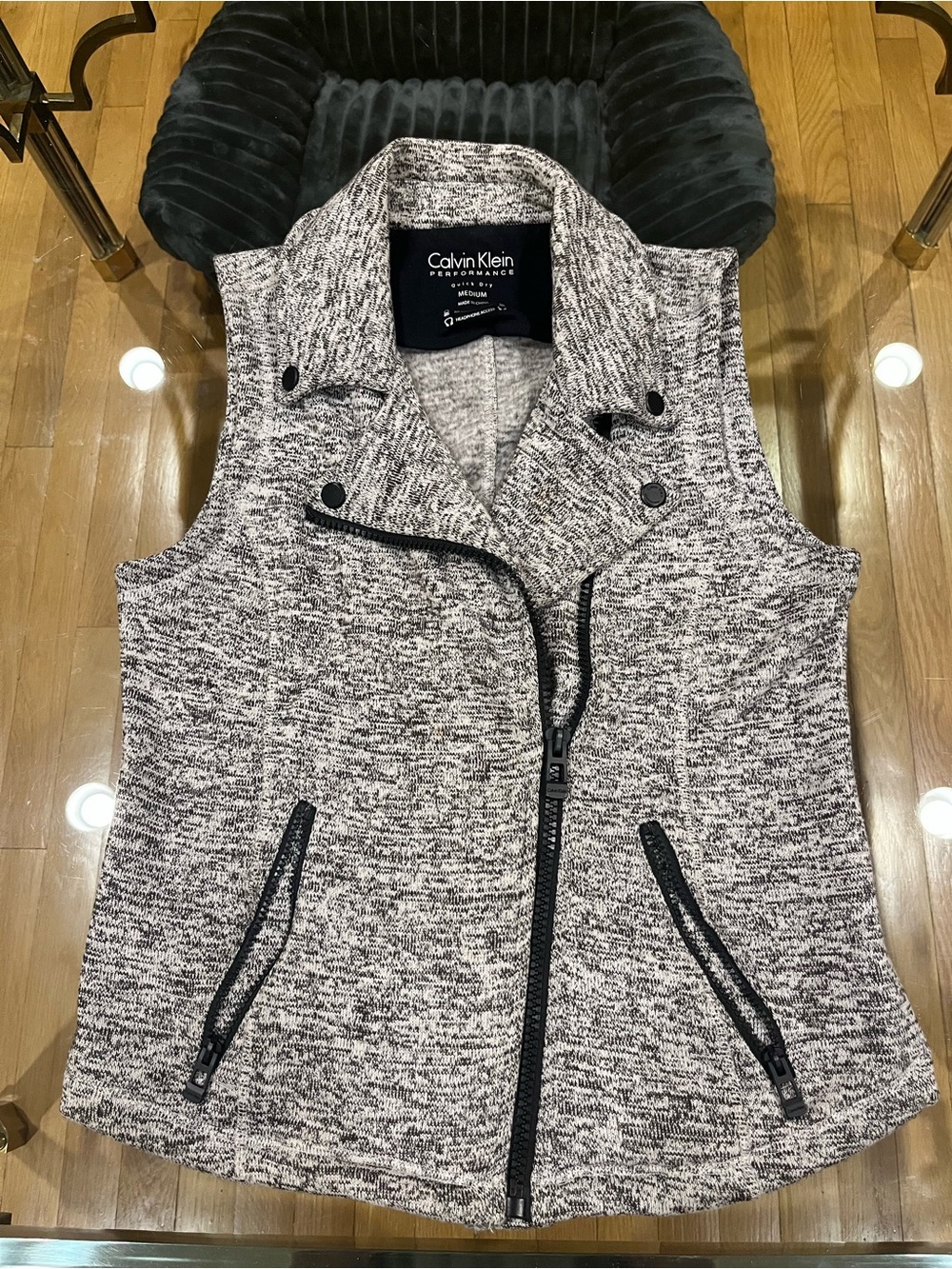 Calvin Klein Marled Gray Sleeveless Moto Zip Vest